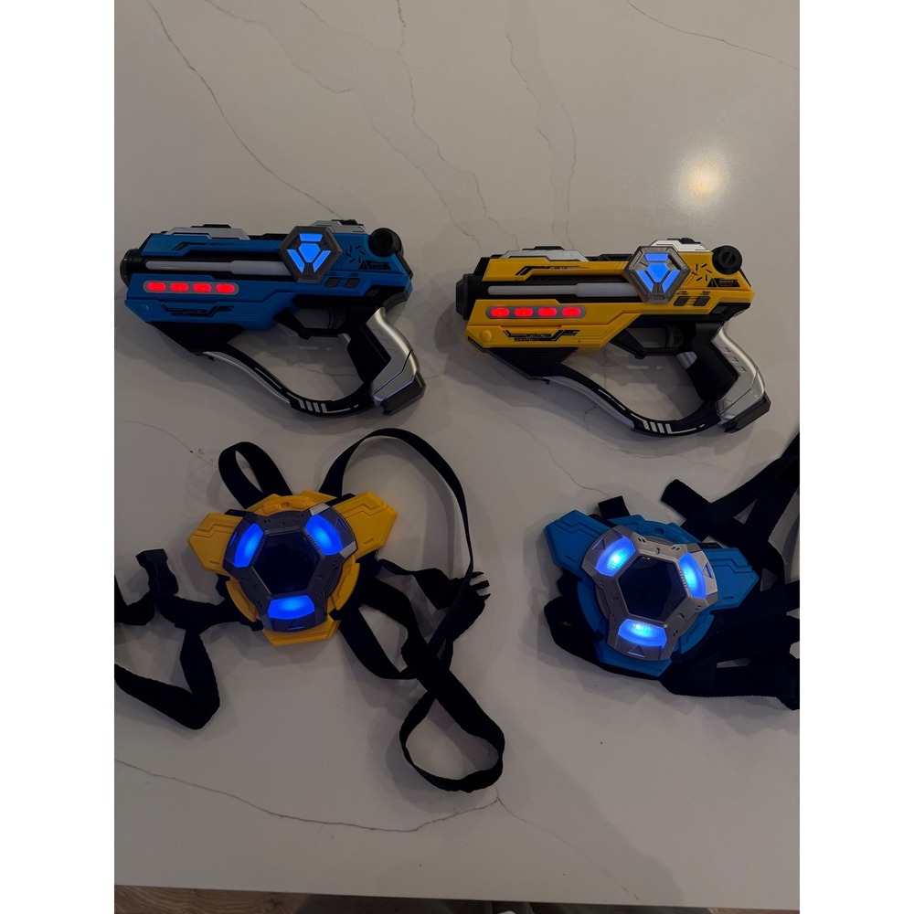 Laser Tag Set 2 Players Blue Yellow Blasters and Vests with LED Lights Sounds